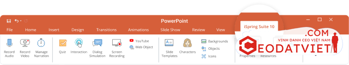 Tab iSpring Suite trong PowerPoint